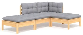 vidaXL 4-delige Loungeset met grijze kussens massief grenenhout