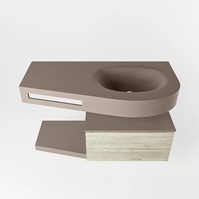 Mondiaz Riva badmeubel 100cm Light Brown Grey met 1 lade en wastafel rechts 0 kraangaten Smoke