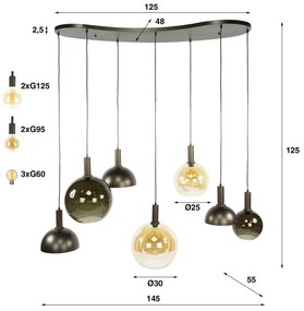Hanglamp 4+3-lichts Bruin