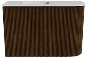 Mondiaz Joya DLux 60cm toiletmeubel ronding rechts walnut met wastafel faye links zonder kraangat opalo