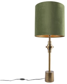 Tafellamp brons velours kap groen 40 cm - Diverso Art Deco E27 cilinder / rond Binnenverlichting Lamp