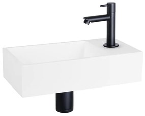 Differnz Solid fonteinset - 36x18.5x9cm - Rechthoek - 1 kraangat - recht zwart matte kraan - Solid surface Wit SW519660/SW529054/SW705498/SW796275