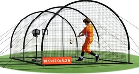 VEVOR honkbal slagkooi (halfrond) net 606x366x250 cm, trainingsnet met 30-laags en geknoopt HDPE-doek en opening voor werpmachines, incl. softbal trainingskooi net