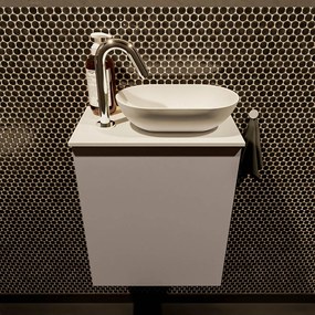 Mondiaz Fowy toiletmeubel 40cm smoke met witte waskom rechts en kraangat