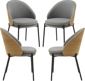 Set 4 Mos Grijze Stoffen Stoelen met Gestoffeerde Houten Rugleuning