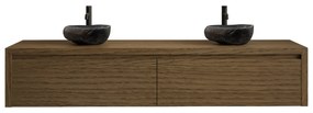 Gliss Design Ares badmeubel 180cm 2 lades castle brown met rivierstenen waskommen