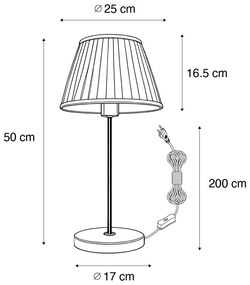Retro tafellamp messing met Plisse kap wit 25 cm - Kaso Retro E27 rond Binnenverlichting Lamp