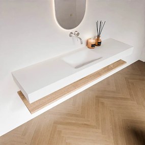 Zaro Alan badmeubel 170cm met planchet washed oak en vrijhangende wastafel cloud midden zonder kraangat talc