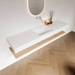 Zaro Alan badmeubel 170cm met planchet washed oak en vrijhangende wastafel cloud midden zonder kraangat talc