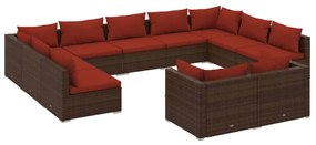 vidaXL 11-delige Loungeset met kussens poly rattan bruin