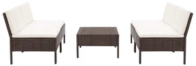 vidaXL 5-delige Loungeset met kussens poly rattan bruin