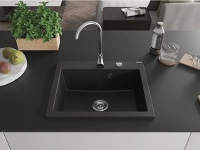 Mexen Elix granitische spoelbak 1-vaks 600 x 500 mm, zwart, chrom sifon - 6525601005-77