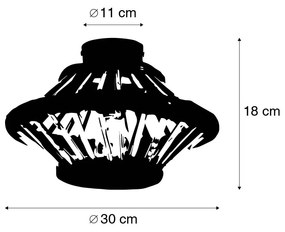 Landelijke plafondlamp bamboe met zwart 30 cm - EvalinOosters E27 rond Binnenverlichting Lamp