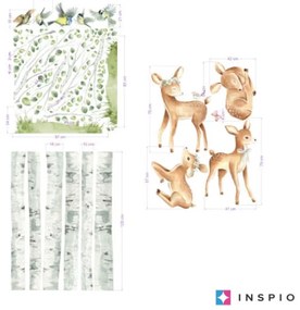 INSPIO Speelse herten in het berkenbos - stickers voor de kinderkamer