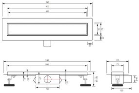 Brauer douchegoot 90x7cm met multifunctioneel rooster en flens RVS geborsteld