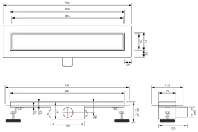 Brauer douchegoot 90x7cm met multifunctioneel rooster en flens RVS geborsteld