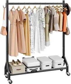VEVOR Kledingrek op wieltjes met kledingstang en zijhaken, draagvermogen tot 90 kg, robuust kledingrek van koolstofstaal, ideaal voor slaapkamer, wasruimte, woonkamer