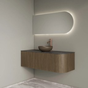 Gliss Design Alluro badmeubel ribbelfront met ronding rechts 120cm ash grey en zwart leisteen toppaneel