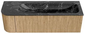 Mondiaz Kurve-dlux 145cm badmeubel ronding links oak met 1 lade en deur en wastafel big large kraangat rechts lava