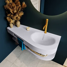 Mondiaz Riva 120cm wastafel met planchet Cale en wastafel rechts 1 kraangaten Cale