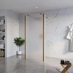 Fortifura Galeria Vrijstaande Inloopdouche - 90x200cm - Glas mat - antikalk - 8mm veiligheidsglas - 2 zijwanden 40cm - wandsteunen en hoekprofielen - Geborsteld koper PVD (Koper) SW927772 2x/SW797929/SW797921 2x/SW876703 2x