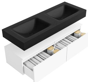 Zaro Alan badmeubel 130cm talc 2 lades met vrijhangende wastafel cloud dubbel 2 kraangaten urban