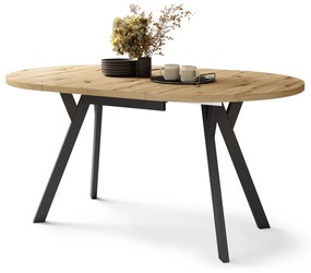 ALDO Eiken Artisan/Zwarte poten - RONDE LOFT/INDUSTRIËLE TAFEL VOOR WOONKAMER/EETKAMER, UITSCHUIFBAAR