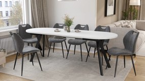 Mazzoni ALMO Wit mat / zwarte poten - OVALE UITSCHUIFTAFEL 120-220 cm VOOR 10-12 PERSONEN