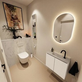 MONDIAZ TURE-DLUX 60cm toiletmeubel Talc. EDEN wastafel Opalo positie midden. Met 1 kraangat. TUREDX60TALM1OPA