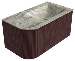 Mondiaz Kurve-dlux 85cm badmeubel ronding links ruby met 1 lade en deur en wastafel cloud rechts zonder kraangat glace