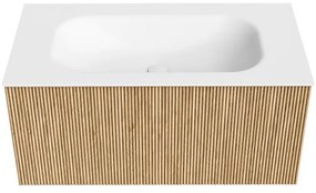 Mondiaz Kurve 90cm badmeubel oak met 1 lade en wastafel big small midden 1 kraangat
