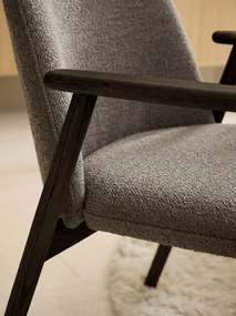 RODERIC Bruin Taupe (stof Monza 40) / gelakt eikenhouten frame – gerookt eiken (walnootkleur) – HOUTEN BOUCLÉ RETRO STOEL