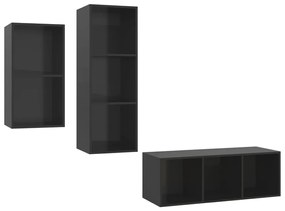 vidaXL 3-delige Tv-meubelset bewerkt hout hoogglans zwart
