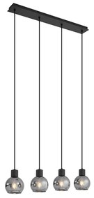 Art Deco hanglamp zwart met smoke glas langwerpig 4-lichts - Vidro