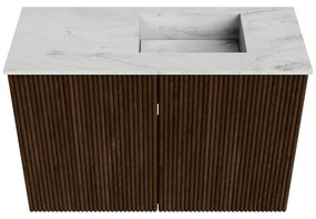 Mondiaz Joya DLux 60cm toiletmeubel walnut met wastafel faye rechts 1 kraangat opalo