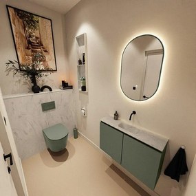 MONDIAZ TURE-DLUX 80cm toiletmeubel Army. EDEN wastafel Opalo positie midden. Zonder kraangat. TUREDX80ARMM0OPA