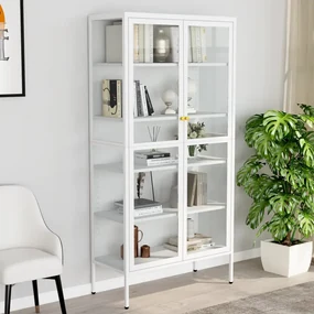 vidaXL Vitrinekast 90x40x180 cm staal en gehard glas wit