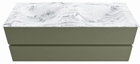 Mondiaz Vica DLux badmeubel 130cm army 2 lades met wastafel glace dubbel zonder kraangat