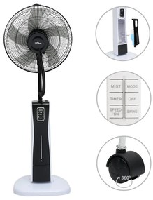 vidaXL Mistventilator staand met afstandsbediening zwart en wit