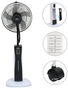 vidaXL Mistventilator staand met afstandsbediening zwart en wit