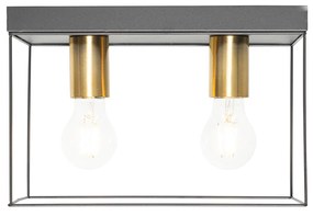Minimalistische plafondlamp zwart met goud 2-lichts - Kodi