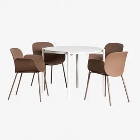 Set Van Ronde Tafel Ø110 Cm In Aluminium Elton En 4 Tuinstoelen In Polypropyleen En Staal Lynette Bruin – Karamel - Sklum