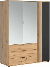 Kledingkast Orlnolu 103, Zwart, Artisan eiken, 196x151x56cm, 135.1 kg, Kledingkast deuren: Met scharnieren