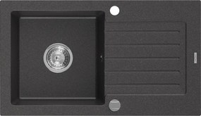 Mexen Pablo granitische gootsteen met 1 bak met afdruiprek 752 x 436 mm, zwart gespikkeld, chromen sifon - 6510751010-76