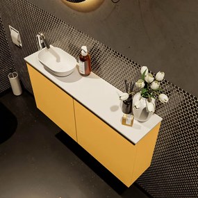 Mondiaz Fowy toiletmeubel 100cm ocher met witte waskom links en kraangat