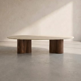 Salontafel Walnoot Met Travertin - 130 X 70cm.