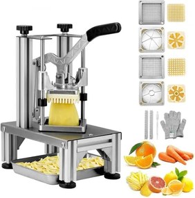 VEVOR Aardappelsnijder Frietsnijder 1/4 + 3/8 inch, Frietsnijder Groentesnijder Commerciële Chopper Fruitsnijmachine met 2 Vervangende Messen, RVS Chopper Salade, Fruit