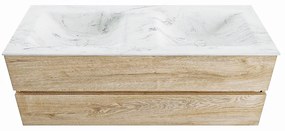 Mondiaz Vica DLux badmeubel 130cm washed oak 2 lades met wastafel opalo dubbel zonder kraangat