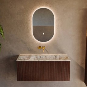 Mondiaz Kurve-dlux 100cm badmeubel ruby met 1 lade en wastafel big medium midden zonder kraangat glace