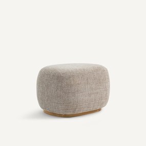 Voetsteun, poef in gemêleerde stof en massief eiken onderstel, JERRY